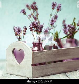 Lavender in bottles decor Stock Photo