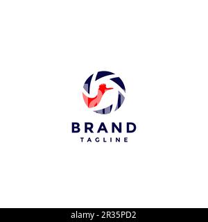 Bird Logo Design on Camera Shutter Icon. Wild nature photography simple logo design with bird's head between camera shutters. Stock Vector