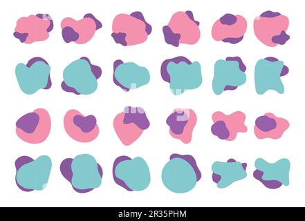 Set of colorful abstract spots and drops. Vector dynamic shapes isolated on white backdrop. Stock Vector