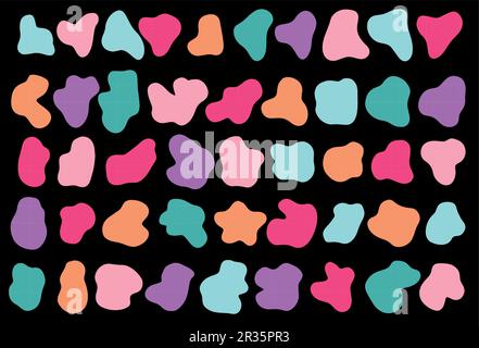 Set of random flat drops isolated on black background. Bright colorful stains and blobs. Vector illustration Stock Vector