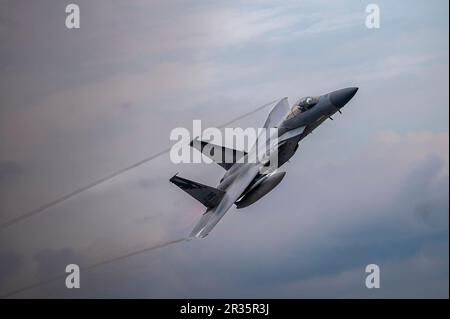 An F-15C Eagle assigned to the 194th Fighter Squadron at Fresno