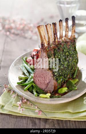 Rack of lamb with a herb crust for Easter Stock Photo