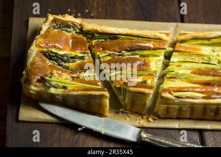 Asparagus tart with a puff pastry base Stock Photo