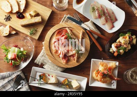 Various Spanish tapas (seen from above) Stock Photo
