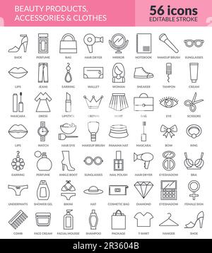 Big Set of Beauty line icons. Editable stroke. Stock Vector