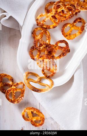 Pizza pretzels in a white dish Stock Photo