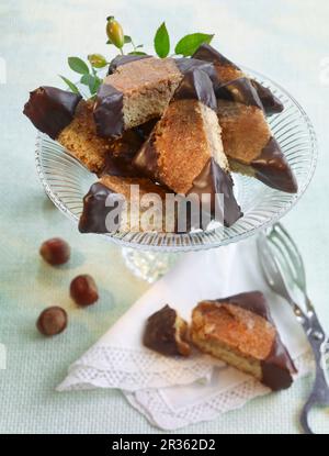 Nut corners with dark chocolate glaze Stock Photo
