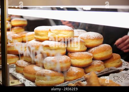 Doughnuts on display at a fair Stock Photo
