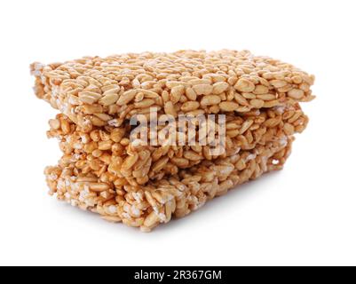 Puffed rice bars (kozinaki) on white background Stock Photo