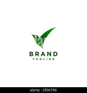Minimalist Green Bird Check Logo Design. Identification, Searching for Something Related to Nature with Bird Icons Forming a Checklist Symbol. Stock Vector