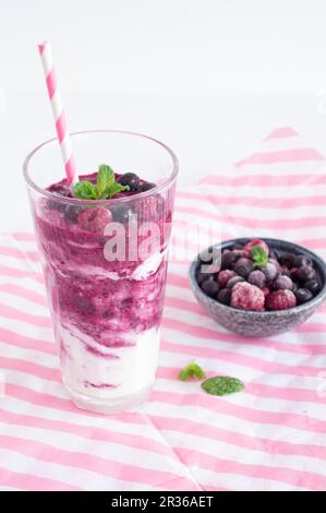 A berry smoothie with yoghurt and peppermint Stock Photo