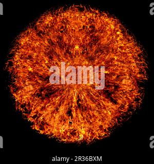 Solar protuberances. Sun in space. Close up of the solar surface with powerful bursting flares and star protuberances erupting with magnetic storms Stock Photo