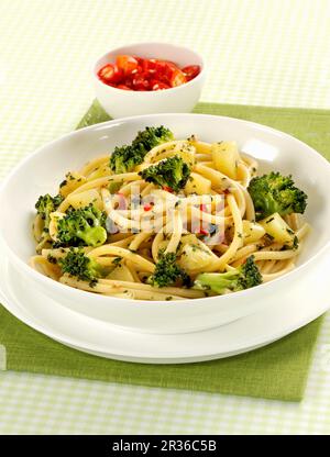 Bucatini with potatoes and broccoli Stock Photo