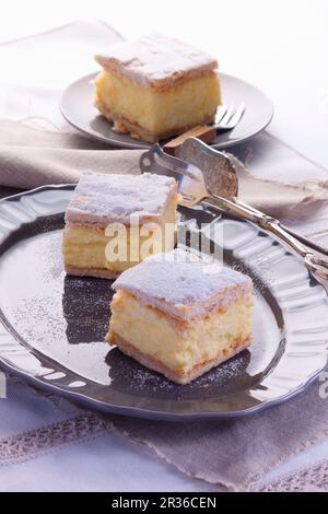 Puff pastry slices with vanilla cream Stock Photo