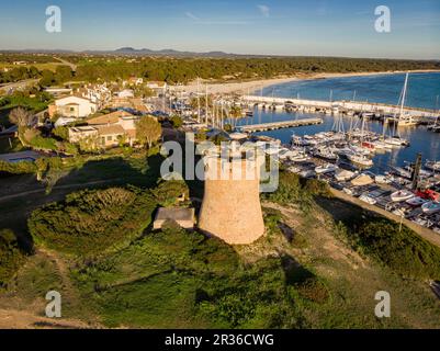Sa Rapita tower, 1595, Sa Rapita beach, Campos del Puerto, Mallorca, Balearic Islands, Spain. Stock Photo