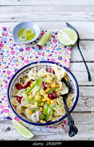 Cold Mexican-style farfalle salad Stock Photo