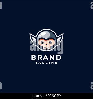 Cute Mascot Design With A Silver Hood And Wing Accents On Both Sides. Cute Warrior Boy Mascot Design. A cute boy warrior mascot with a cute design. Stock Vector