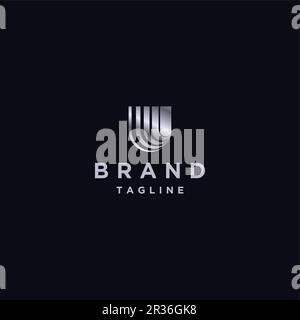 Layered Lines form the Letter U. Modern logo design of the letter U with metallic gradient effect. Stock Vector