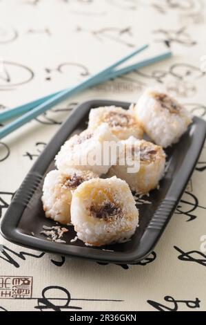 Sweet maki with chocolate and banana (Japan) Stock Photo