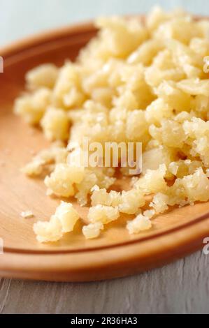 Tyrolean grey cheese, grated Stock Photo