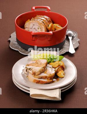 Scaramella arrosto (veal roulade with fried potatoes, Italy) Stock Photo