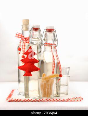 Bottles of homemade ginger liqueur Stock Photo