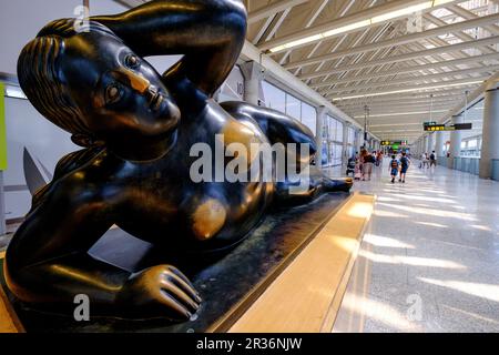 Mujer Recostada, 1992, obra de Fernando Botero, aeropuerto internacional Son Sant Joan, Palma, Mallorca, balearic islands, spain, europe. Stock Photo