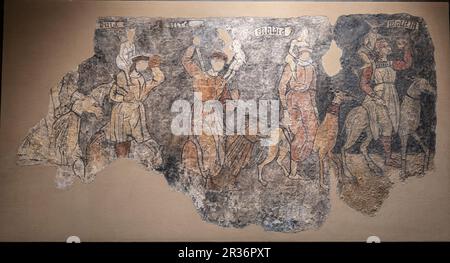 seven deadly sins,, Sieso wall paintings, 16th century, fresco torn off and transferred to canvas, come from the church of San Miguel Arcangel in Sieso, Diocesan Museum of Jaca, Huesca, Spain. Stock Photo