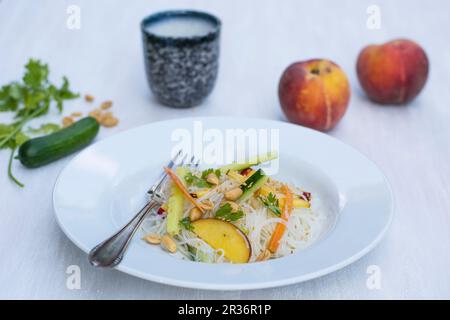 Rice noodle salad with peach Stock Photo