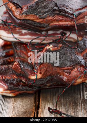 Dry-cured smoked ham from the Black Forest region of Germany (close-up) Stock Photo