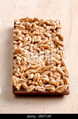 A bar of chocolate with puffed rice Stock Photo