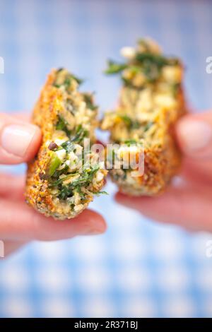 Oatmeal fritters with herbs Stock Photo