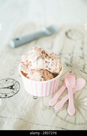 Turkish Delight ice cream on a French linen cloth Stock Photo