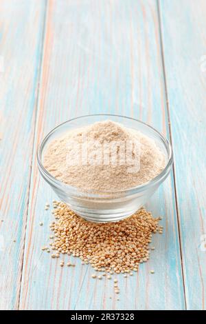 Amaranth flour in a small glass bowl Stock Photo