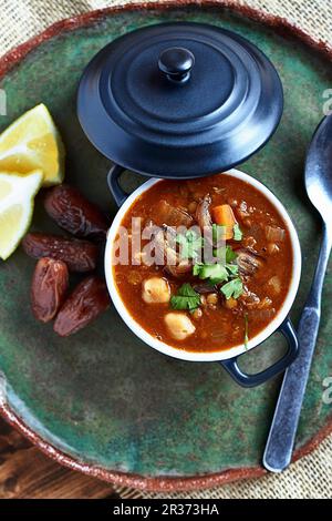 Harira soup with lentils and lamb (Morocco) Stock Photo