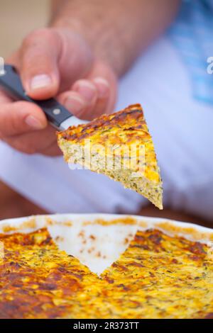 A sliced courgette frittata for a picnic Stock Photo