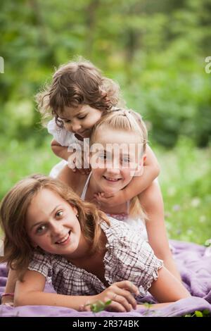 Happy family outdoors Stock Photo