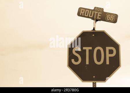 Famous streetsight of Route 66 with copyspace Stock Photo