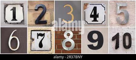 set of house numbers from 1 to 10 Stock Photo
