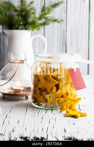 Christmas biscuits in a storage glass for gifting Stock Photo