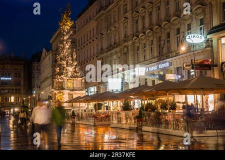 Graben with plague column column at night, Vienna, Austria Stock Photo