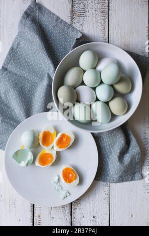 Eggs, partially cooked Stock Photo