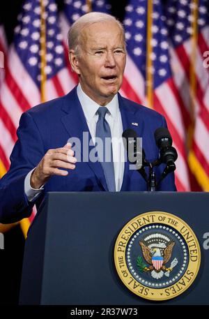 VALHALLA, NY, USA - MAY 10, 2023: President Joe Biden delivers remarks at SUNY Westchester Community College. Stock Photo