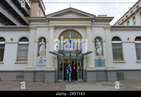 Hospital zum Heiligen Geist, Lange Strasse, Frankfurt am Main, Hesse, Germany Stock Photo