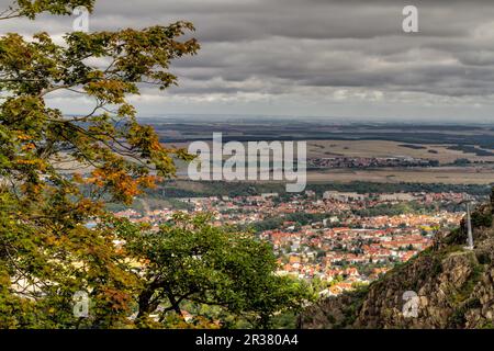 View from the Hexentanzplatz over Thale in autumn Stock Photo