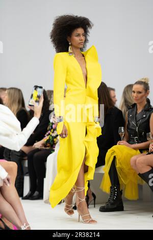 A model walks the runway during the MARIAM SEDDIQ show during the Afterpay Australian Fashion Week 2023 at Carriageworks on MAY 17, 2023 in Sydney, Au Stock Photo