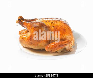 Roast turkey on a serving platter Stock Photo