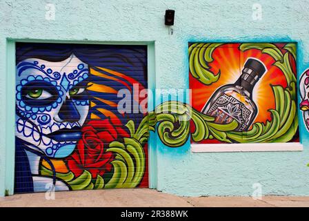 Cocoa, Florida, USA - May 21, 2023: Vibrant paintings cover the outside of the El Diablo Tequila & Taco Bar in historic Cocoa Village. Stock Photo