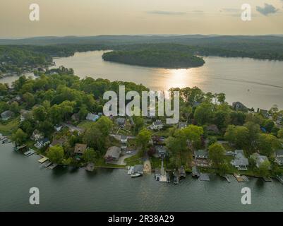 Late afternoon aerial photo of Lake Mahopac located in Town of Carmel, Putnam County, New York. Stock Photo