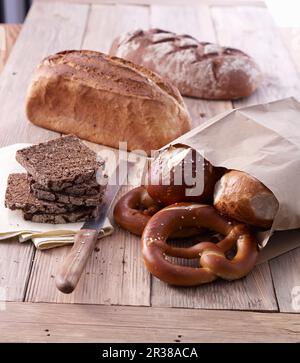 Various breads, pretzels and rolls Stock Photo